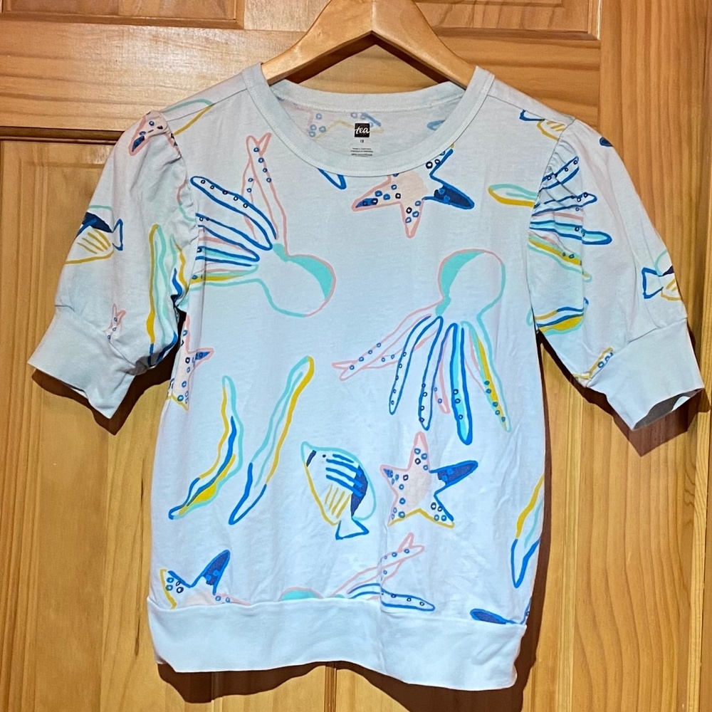 Tea Collection Sealife White Short Sleeve Shirt Size 12